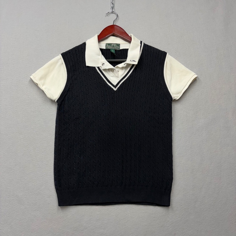 Lauren Active Ralph Lauren Polo Sweater Women XL Navy Cable Knit Layered Y2K
